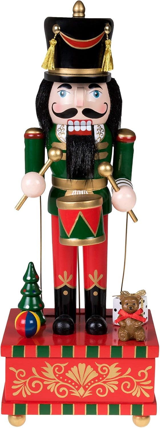 Nutcrackers - Clever Creations Black Drummer Music Box 12 Inch Traditional Wooden Nutcracker, Festive Christmas Décor for Shelves and Tables