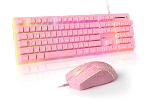 MageGee GT838 Gaming Keyboard and Mouse Combo, 104 Keys RGB Backlit Quiet Wired Keyboards for Laptop PC MAC, with Number Pad, Metal Panel, Anti-Ghosting, Pink