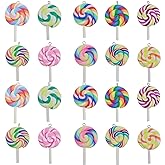 Kukiwhy 20 Pcs Colorful Polymer Clay Lollipops Pendant Charms