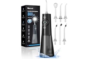 Bezvoi Water Dental Flosser Cordless: Professional Water Floss Teeth Pick LED Display 5 Modes, 300ML Water Tank, IPX7 Waterproof Portable Oral Irrigator with 6 Jet Tips for Travel, Home (Black)