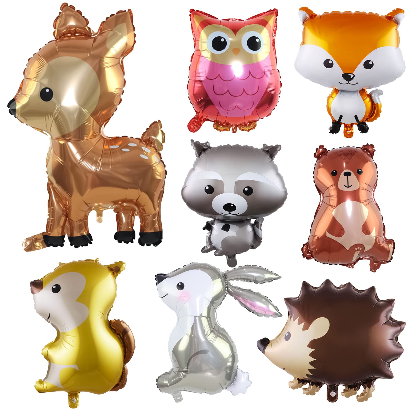 Giant Woodland Animal Balloons Kit - 8 Piece (20-30IN) Rabbit, Deer, Bear, Hedgehog, Fox, Raccoon, Owl, Squirrel