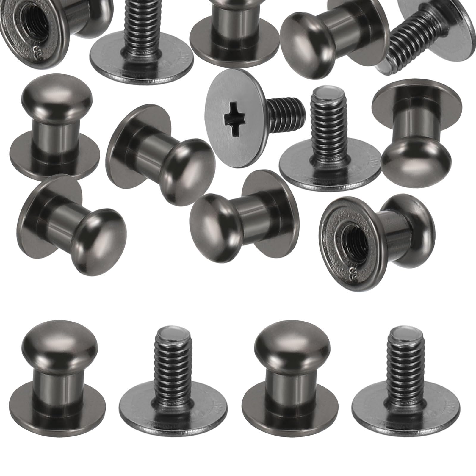 PATIKIL 5x8x6mm Rivets for Leather, 100 Pack Metal Button Spikes Screw Kit Screw Back Round Head Rivets Screw Buttons DIY Leather Hardware Trim Craft, Black