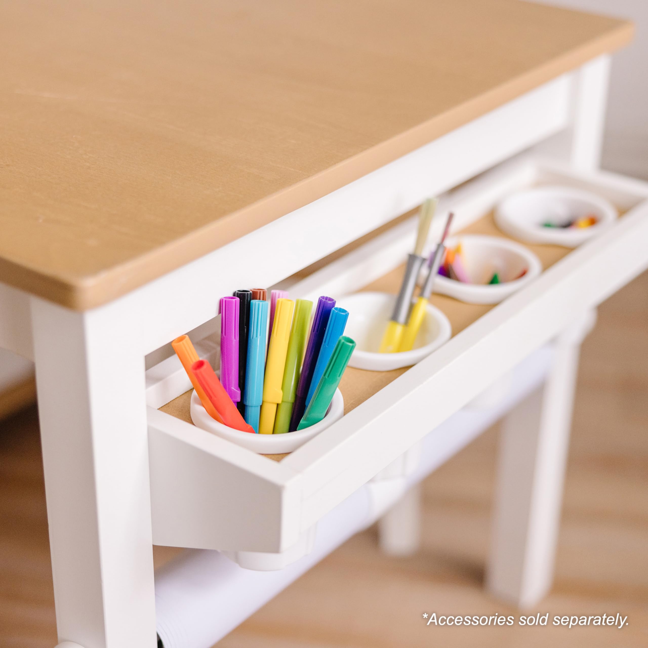 Melissa & Doug Wooden Art Table & Chairs Set - White - Kids Table And Chair Set, Kids Craft Table And Chairs, Children's Furniture