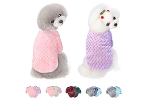 POMIU Dog Sweater, 2 Pack Dog Sweaters for Small Medium Dogs or Cat, Warm Soft Flannel Pet Clothes for Dogs Girl or Boy, Dog Shirt Coat Jacket (X-Large, Pink+Purple)