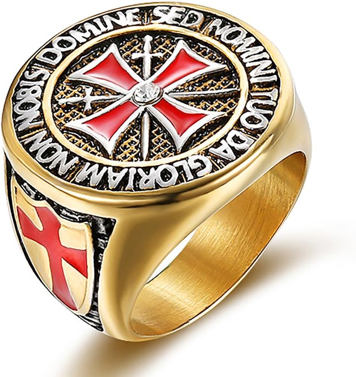 Mens Stainless Steel Heavy Rhinestone Medieval Knights Templar Maltese Biker Cross Ring
