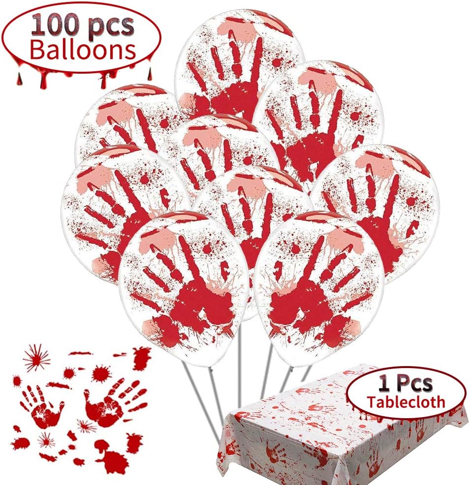 scary halloween decoration:Blood Splatter Balloons 100pcs+Bloody Tablecloth of halloween Vampire Zombie Party