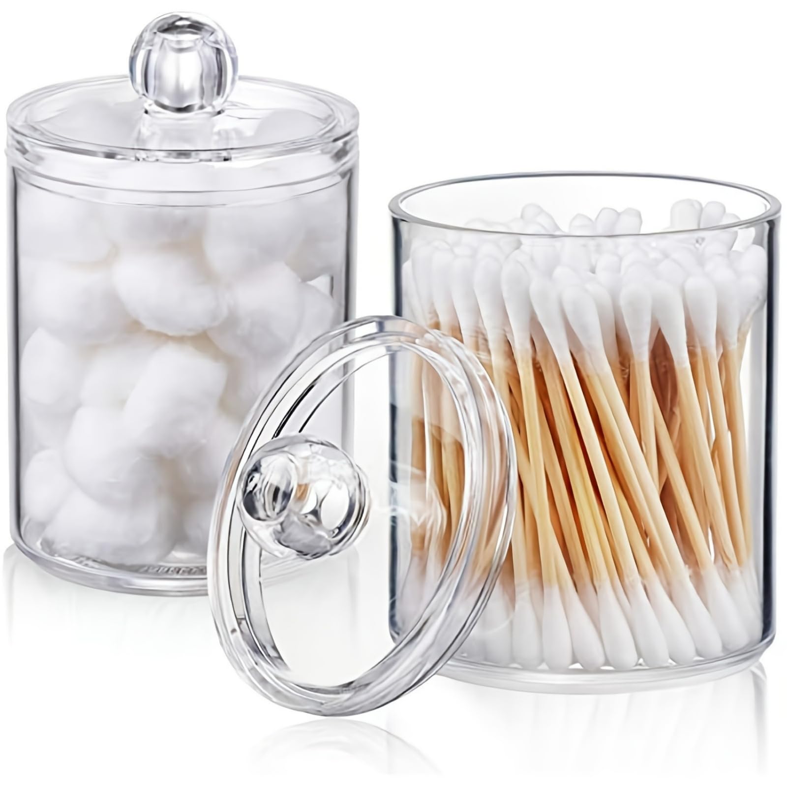 XINCHENG Pack of 2 Cotton Buds Container, Cotton Pad Container, Cotton Buds Storage, Transparent Acrylic Cotton Pads Storage for Cosmetics, Cotton Balls, Cotton Buds