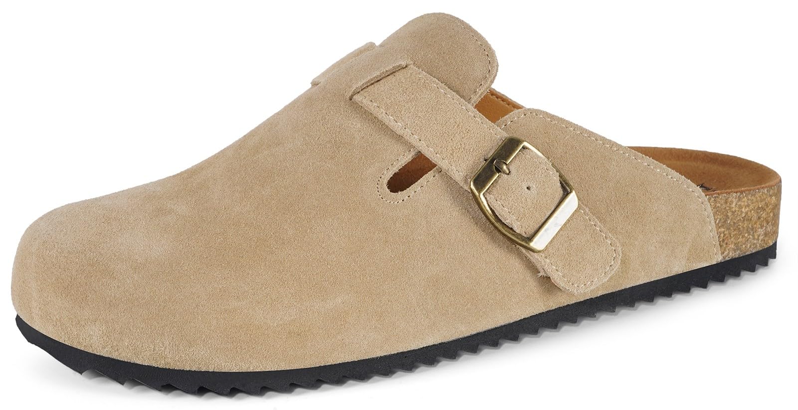 Genuine Suede Clogs For Women & Men - Soft Cork Footbed Mules With Arch Support & Adjustable Buckle