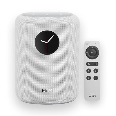 WiiM Sound Smart Speaker with 1.8″ Touch Display, Hi‑Res 24‑bit/192 kHz, AI RoomFit™ Room Correction, 100W Peak, Wi‑Fi 6E/Bluetooth 5.3, Multi‑Room & Stereo Pairing, Remote Included, White
