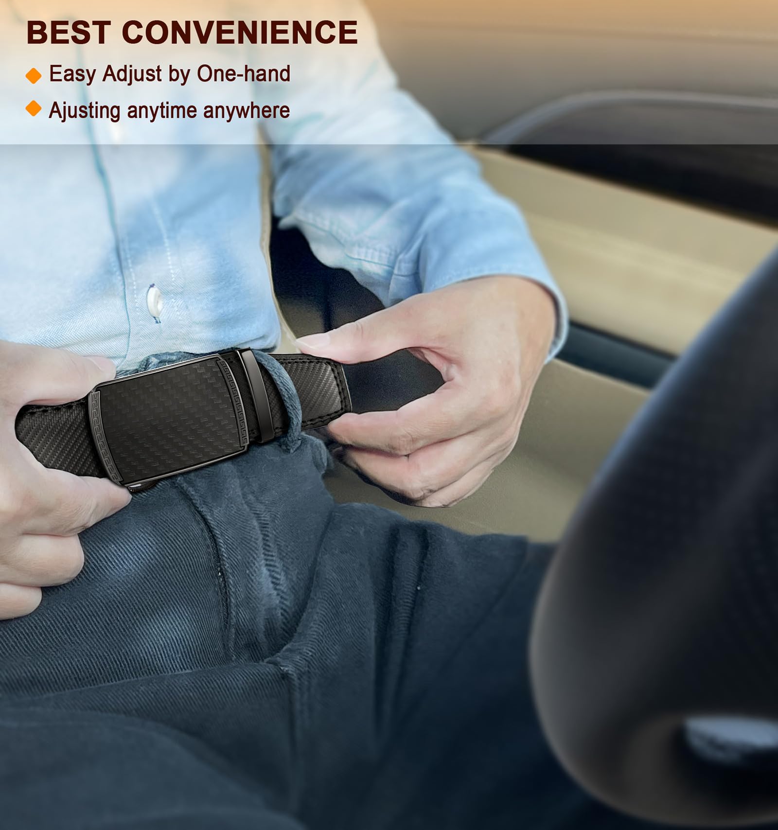 BULLIANT Gürtel Herren, Gürtel Ratsche Ledergürtel Automatikschließe für Herren Anzug Business Kleidung,Breit 35mm,Größe Angepasst(Schwarz-110cm/30-36" taille verstellbar) 8