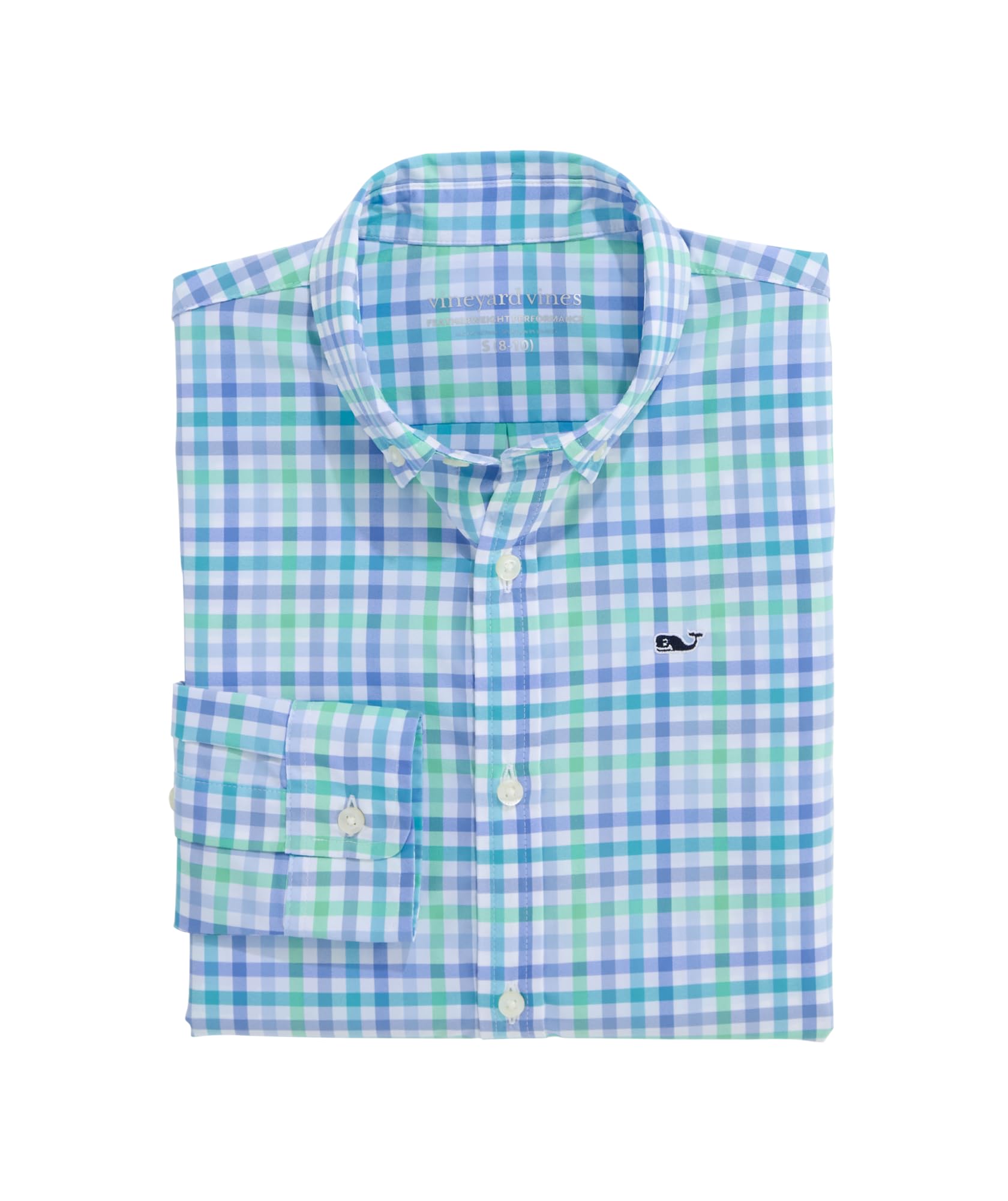 Vineyard Vines Boys’ Performance Mangrove Tattersall Featherweight Shirt, Turqs, M