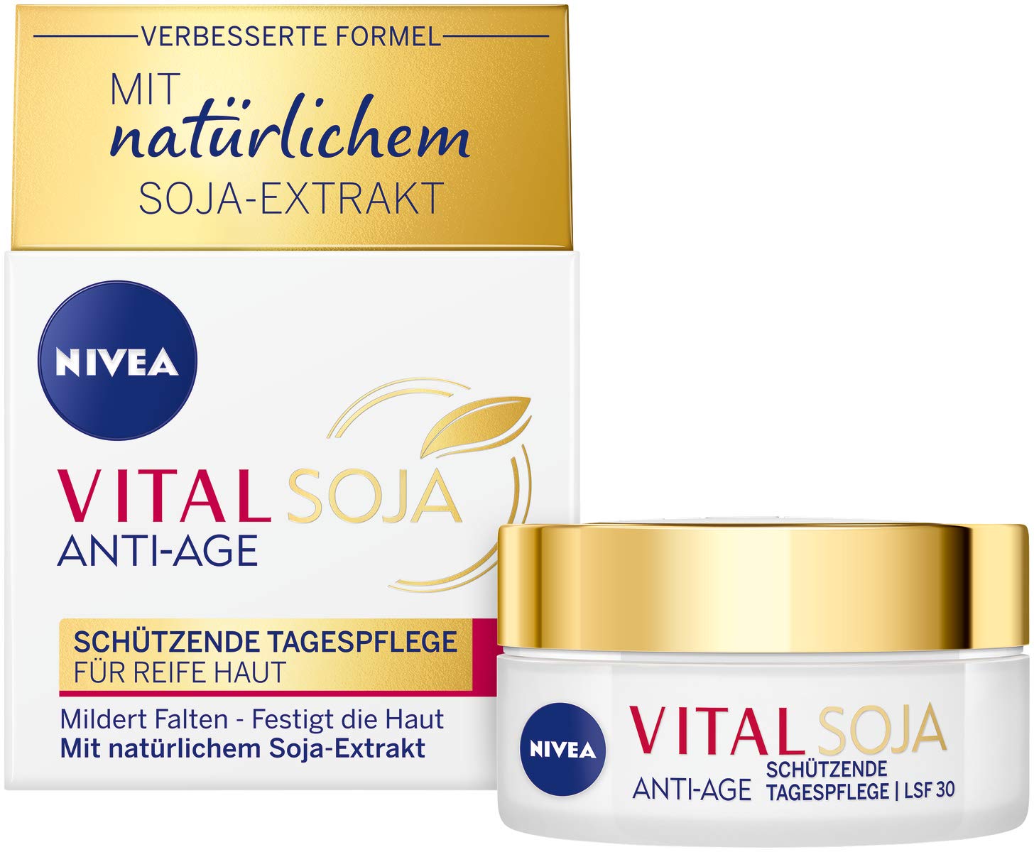 NIVEA Vital Soy Protective Day Cream SPF 30 (50 ml), Firming Formula with Natural Soy Extract, Moisturiser with High Protection for Mild Wrinkles