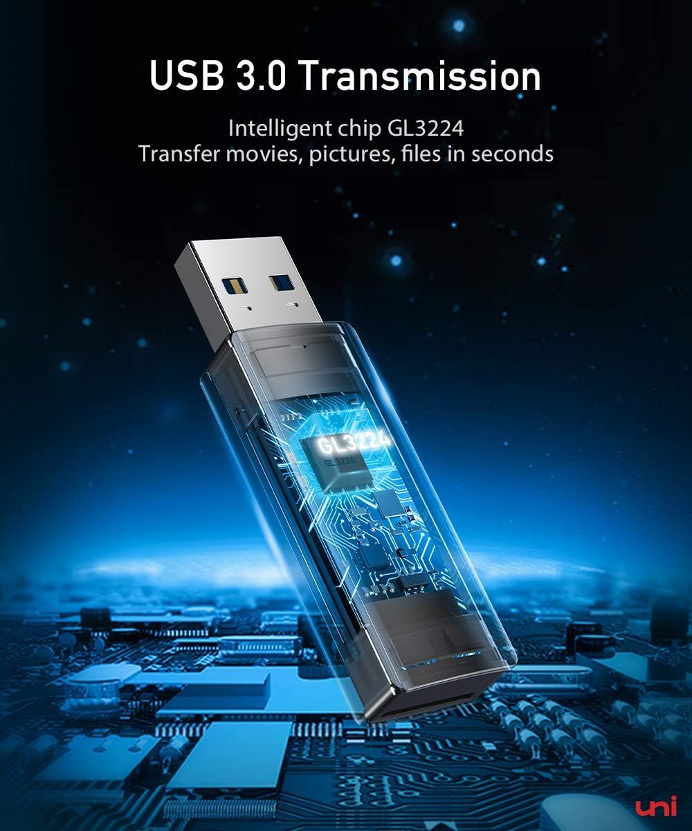 uni SD Card Reader, USB 3.0 to SD/Micro SD Card Adapter 2-in-1, Aluminum USB SD/TF Memory Card Reader Compatible with SD, SDXC, SDHC, MMC, Micro SDXC, Micro SD, Micro SDHC Card and UHS-I Cards: Computers & Accessories