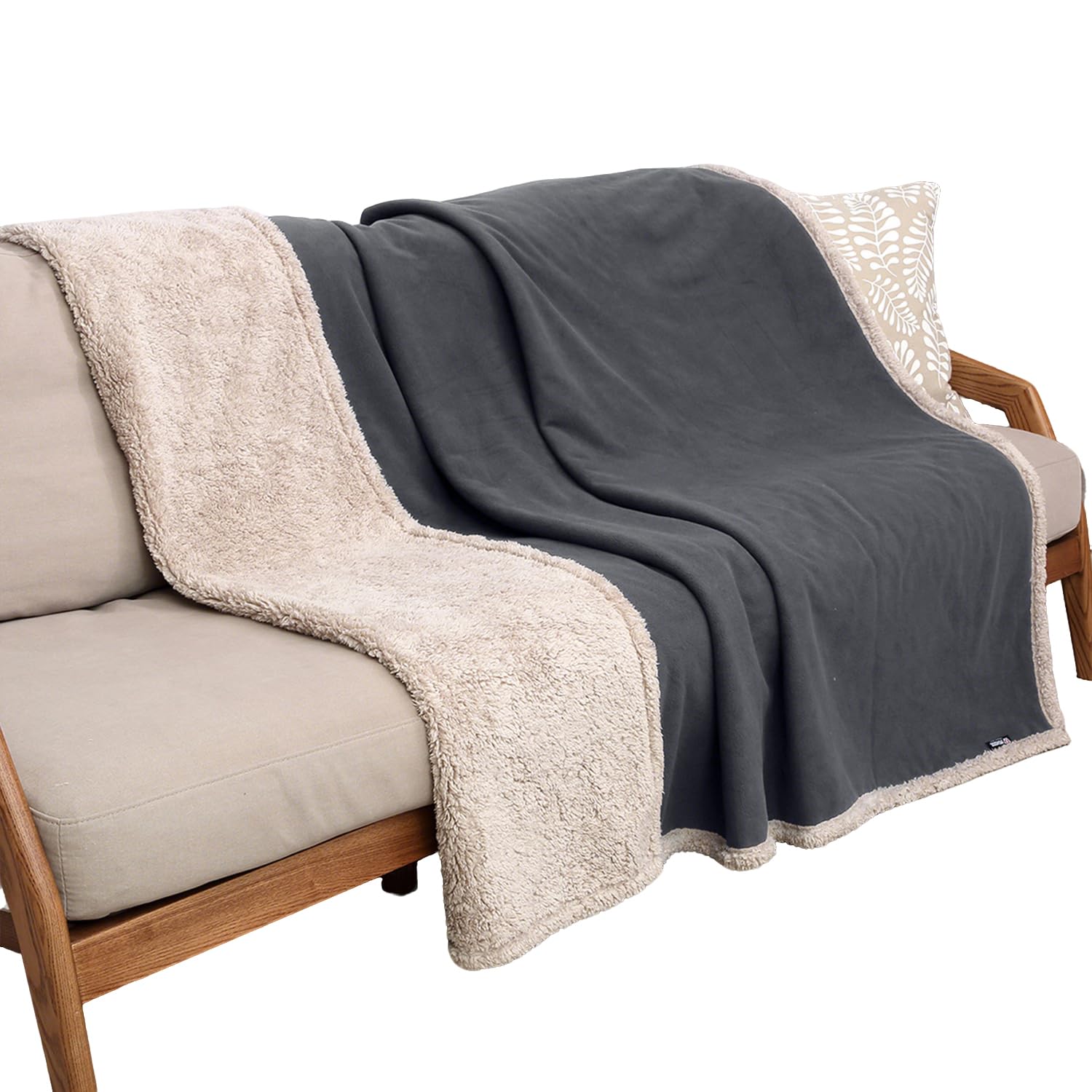 Pawsee Waterproof Dog Blanket Washable, Sherpa Fleece Pet Blanket for Puppies Cats Dogs, Reversible Waterproof Protector Cover for Dog Sofa Bed, 203 x 152 cm, Gray/Tuape