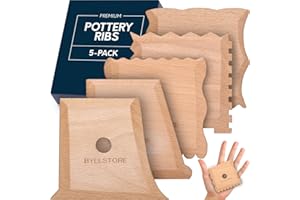Byllstore Pottery Ribs & Trimming Tools | 2 Foot Shaper Tools | 4 Clay Texture Ribs | Solid Beech Wood | Several Pack Options (5-Pack)