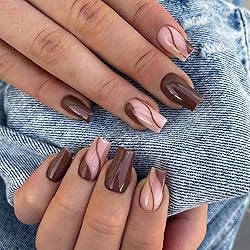 24 Pcs Fall Press on Nails Medium Square Dark Brown