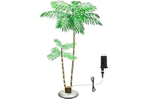 LING RUI Lighted Palm Trees for Outside Patio,6Ft 2 Trunks Fake Palm Tree with 8 Mode for Tiki Bar Christmas Decor,Artificial Palm Trees for Outdoors Pool Christmas Tree Outdoor Patio Decor Helloween