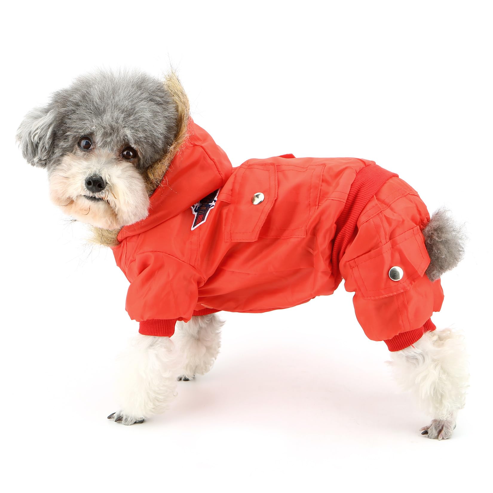 ZUNEA Padded Waterproof Small Dog Winter Jumpsuit Pet Puppy Jacket Coat Fleece Warm Snowsuit Airman Chihuahua Yorkie Outfits Clothes Apparel Red S