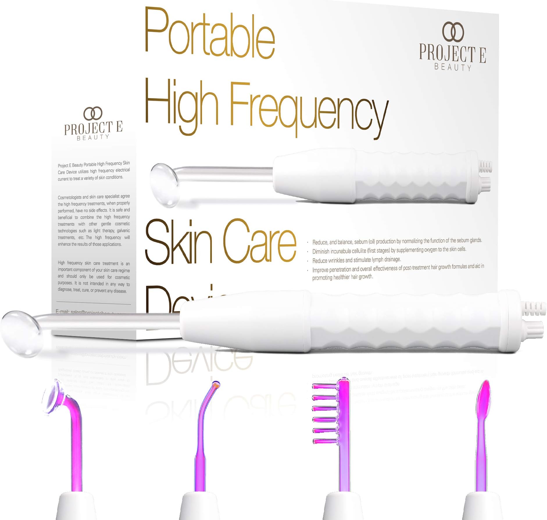 Project E Beauty D'arsonval High Frequency Wand Argon Gas | Purple Violet Beauty Skin Care Acne Spot Pimple Removal Remover Skin Face Tightening Lifting Puffy Eyes Therapy Facial Portable Device