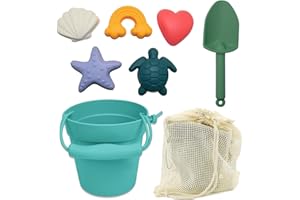 LITTLE RAWR 8Pcs Silicone Beach Toys | Baby Beach Toys Including Bucket, Shovel, 5 Sand Molds, Beach Bag |Eco Friendly Toy | Travel Friendly Beach Set | Sandbox Toys for Toddlers (Green)