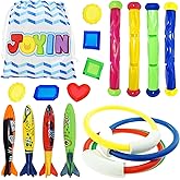 JOYIN 18Pcs Diving Pool Toys for Kids, Swimming Pool Toy with Storage Bag Includes 4 Pool Rings, 4 Diving Sticks, 4 Bandits, 