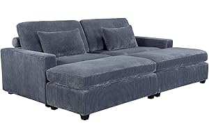 EXZLFA Oversized Chaise Longue Indoor，Comfy Thicked Upholstered Lounge Chair with Ottoman，Soild Wood Sleeper Reclining Chair ，Corduroy Deep Seat Couch for Living Room (Grey, 3 Seats(90.6")