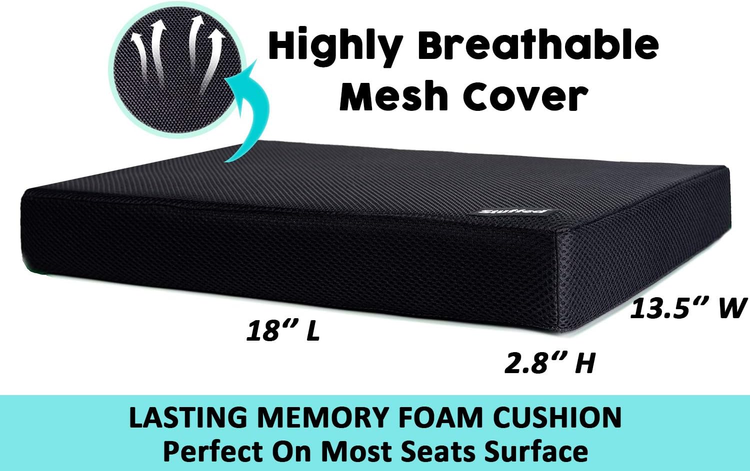 Memory Foam Seat Cushion Pad for Desk Chair, Non-Slip Wheelchair Orthopedic Memory Foam Coccyx Cushion for Long Sitting, Seat Riser Cushion for Office Chair, Pain Relief Cushion with Non-Slip Bottom: Home & Kitchen