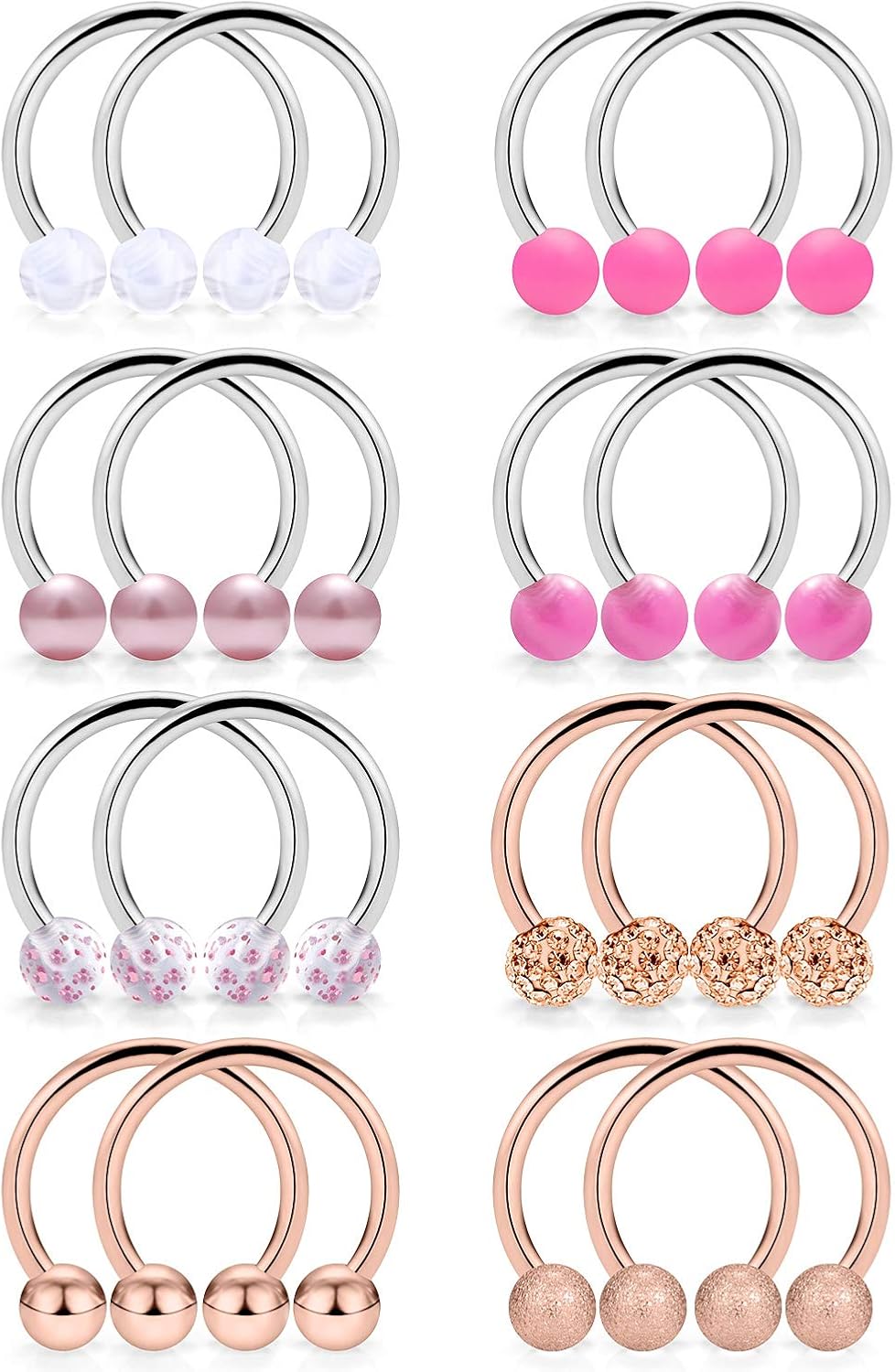 Cisyozi 8 Pairs 14G Stainless Steel Horseshoes Nipple Rings