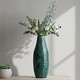 hjn Teal Hand-Glazed Ceramic Vase - 13.8" H Modern Decorative Centerpiece Vase for Fresh/Dried Flowers, Home Decor for Living
