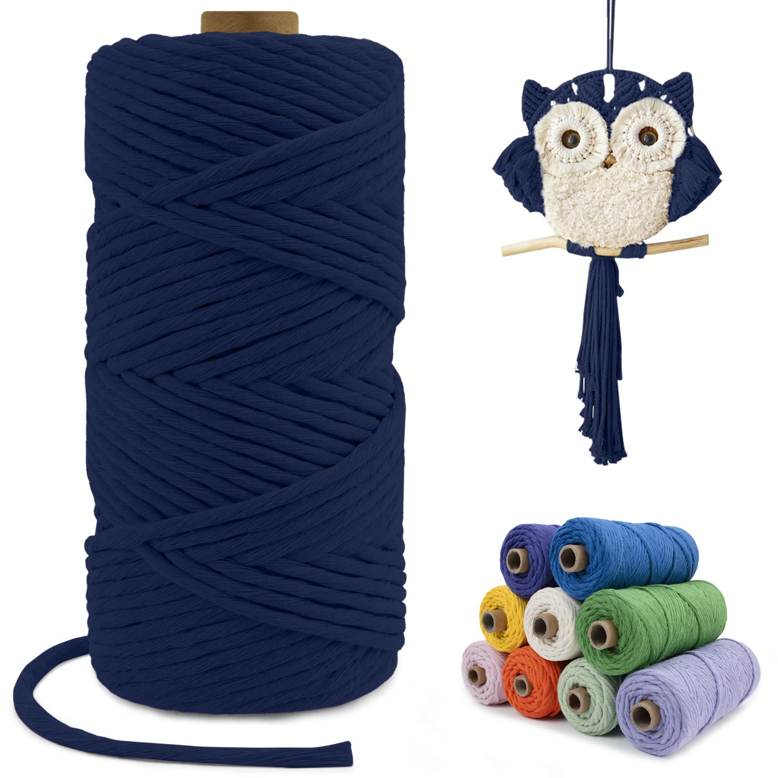 LEREATI Macrame Cord 4mm x 100m, Single Strand Thick Macrame Rope Yarn Natural Cotton Cord, Craft Macrame String for Plant Hanger, Wall Hanging, Knitting, DIY, Home Decorations (Dark Blue) — image 1