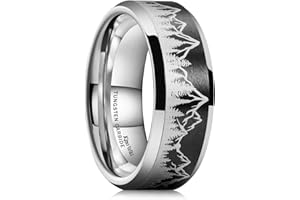 King Will Mens 6mm 8mm Black Silver Tungsten Carbide Wedding Bands Inlay Lasered Seagull/Forest Landscap/Panda/Deer/Hunting/Fly Fishing Brushed Wedding Rings for Men Women