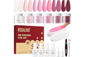 ROSALIND 13PCS Dip Nails Powder Starter Kit,6 Colors Dip Powder Nail Clear Nude Pink Series Dip Powder Colors Set with Base&Top Coat,Brush Restorer and Activator All-in-One Kit Air Drying Manicure