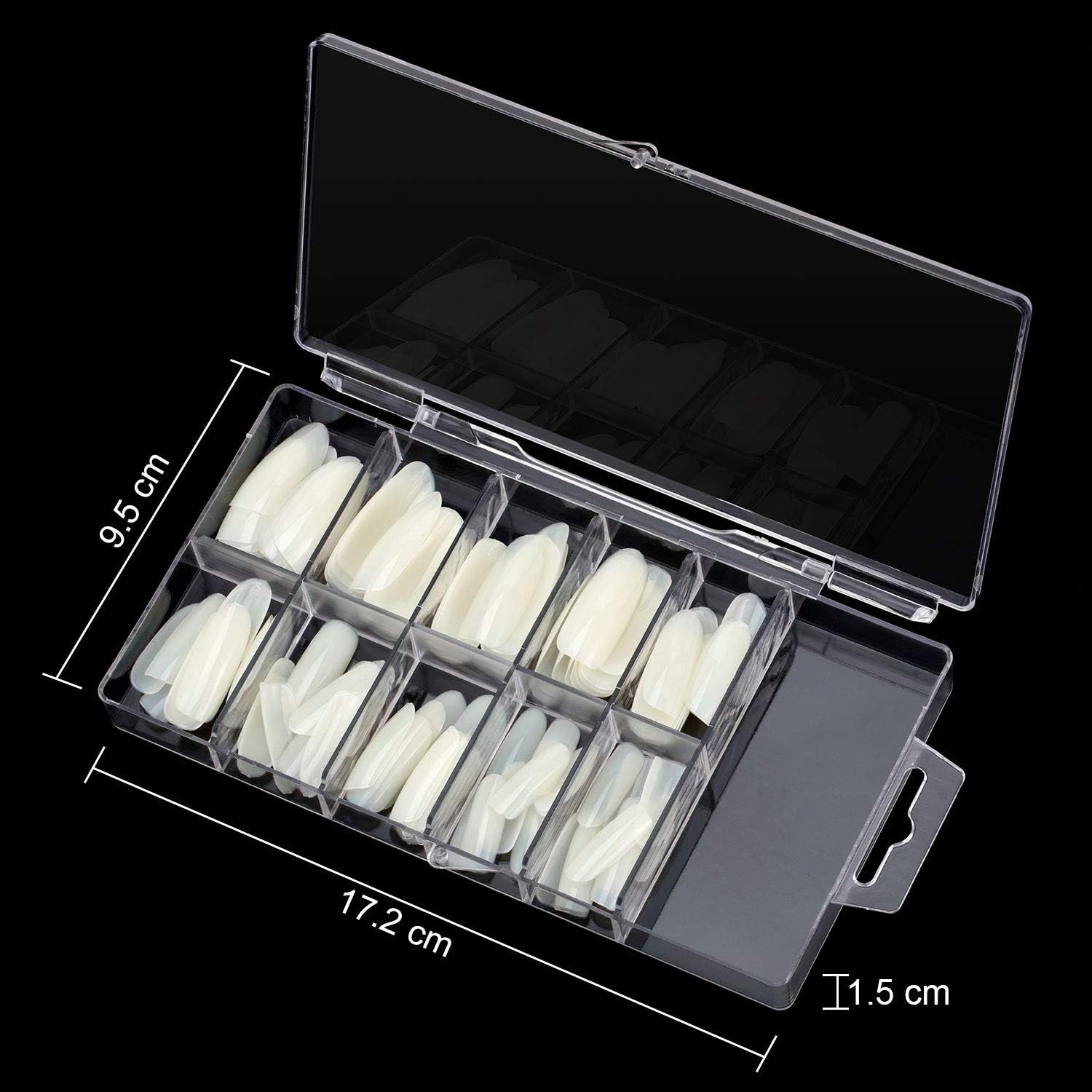 Long Oval Nails Natural False Nails with 100 Pieces Full Cover Artificial Acrylic Nails Fake Nail Tips for Girl Lady Woman Home DIY and Salon,10 Sizes - Image 3