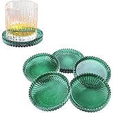 Jollyhilan Glass Coaster 6 Pack Round Cup Coasters for Drinks,Crystal Coffee Coaster,Stylish Drink Coasters for Kitchen Bar Dining Room Living Room Office Decor and Jewelry Storage,Green