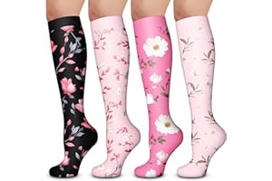 4 Pack Compression Socks -Compression Socks for Women&Men 15-20mmHg Knee High Cute Support Sock for Nurses, Travel