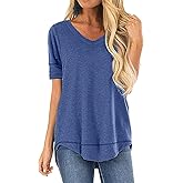 JomeDesign Summer Tops for Women Short Sleeve Shirts V Neck Tshirts Casual Tunic Tops
