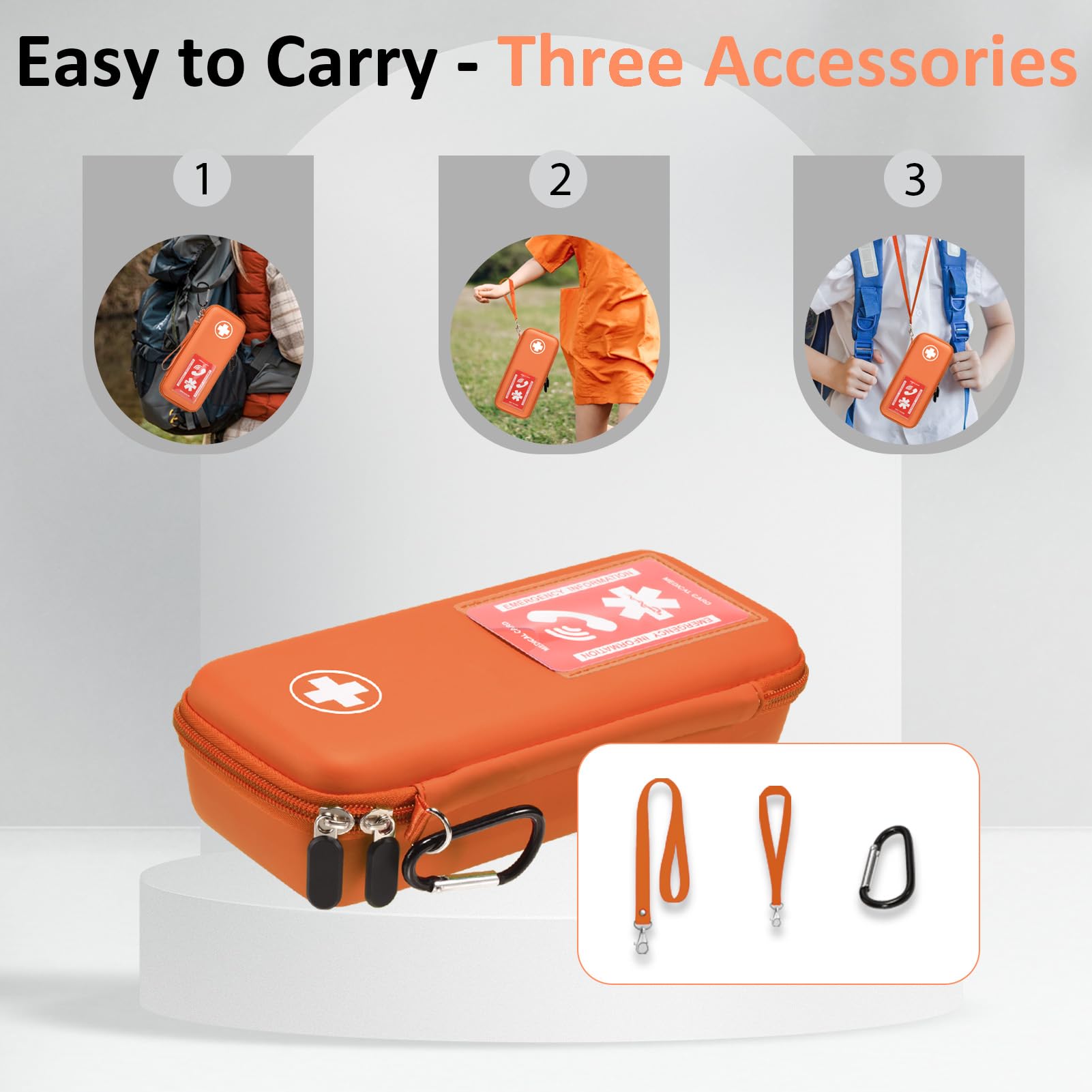 EpiPen Carry Case, Hard Emergency Medical Bag with Carabiner-for 2 EpiPens, Asthma Inhaler, Auvi-Q,Eye Drops,Anti-Histamine,Allergy Medication,Diabetes Travel Case for Adults (Large Size)