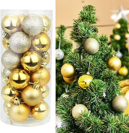 Kbnian Lot De 24 Pcs Boule De Noël Dorée 4cm Déco Boule En Plastique Plaqué Surface Brillante Scintillante Matte Boule De Sapin Ornement Original Pour