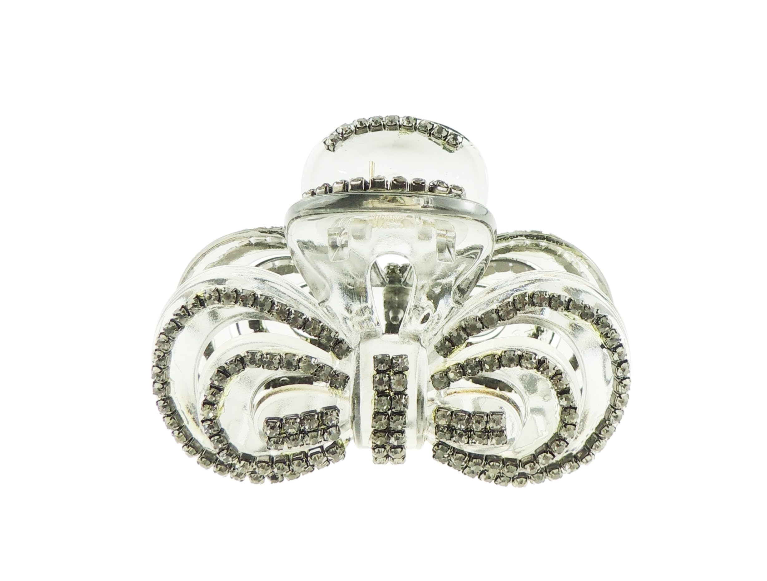 Extra Sparkly Women Girls Crystal Diamante Rhinestone Gems Bridal Wedding Evening Party Styling Fine Thin Hair Accessories Butterfly Claw Jaw Clip Octopus Clamp 8cm SIlver Tone Bow (Clear)