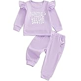 SAYOO Aunties Bestie Baby Clothes Gender Neutral Baby Boy Girl Embroidery Waffle Sweatshirt Pullover Solid Pant Fall Outfit