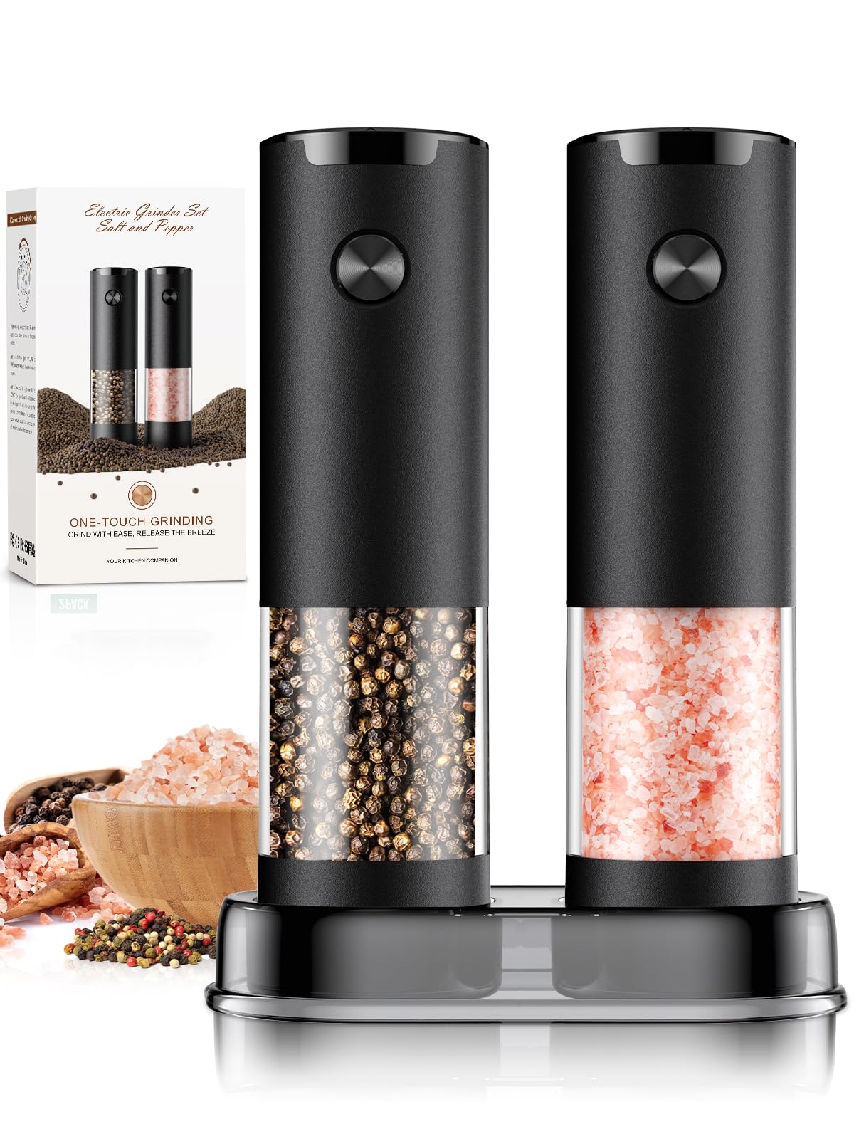 Electric Salt and Pepper Grinder Set Automatic Battery Pepper Mill Shakers Adjustable Coarseness Upgraded Larger Capacity with Led Home and Kitchen Appliances for New House Warming Gifts