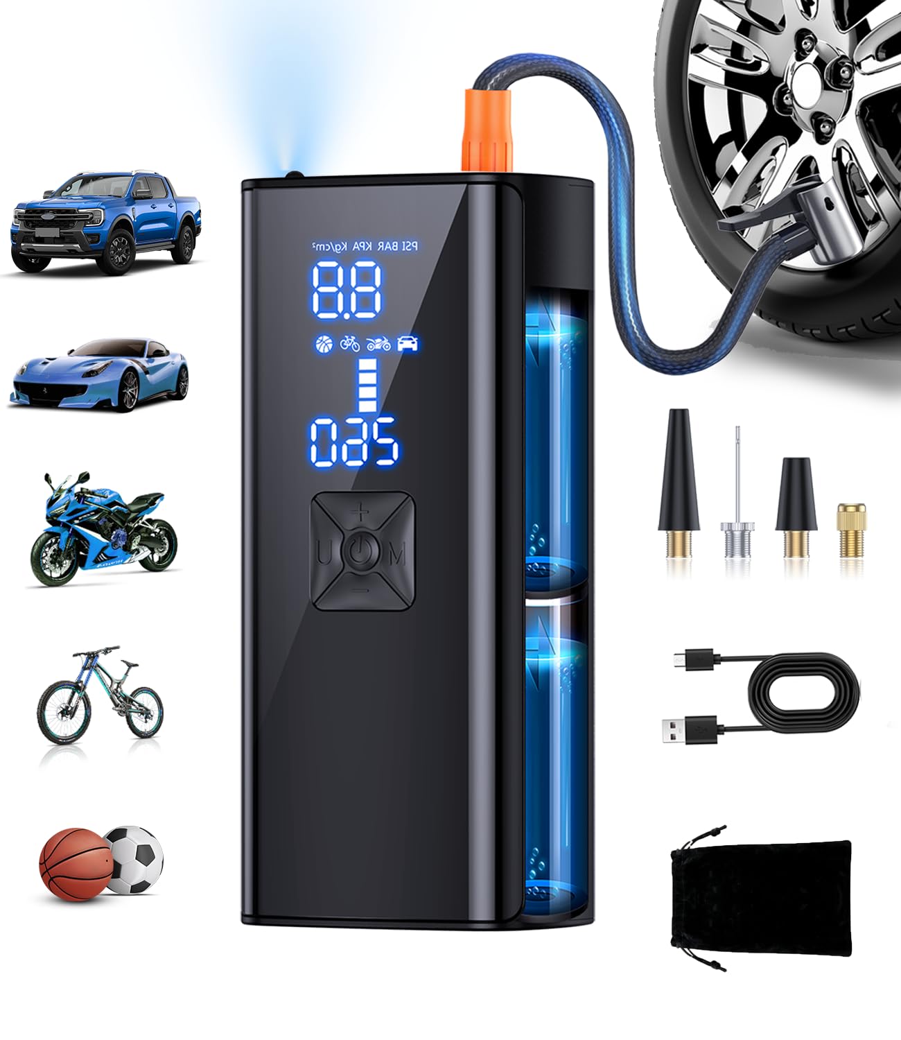 Photo 1 of Tire Inflator Portable Air Compressor, 150PSI & 25000mah Portable Air Pump with Digital Pressure Gauge, 2X Faster Cordless Tire Pump for Car, Bike, Motorcycle, Ball.