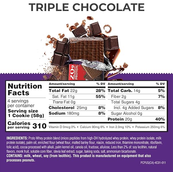 POWER CRUNCH PRO PROTEIN WAFER BARS, HIGH PROTEIN SNACKS WITH DELICIOUS TASTE, TRIPLE CHOCOLATE, 2.0 OUNCE (4 COUNT)