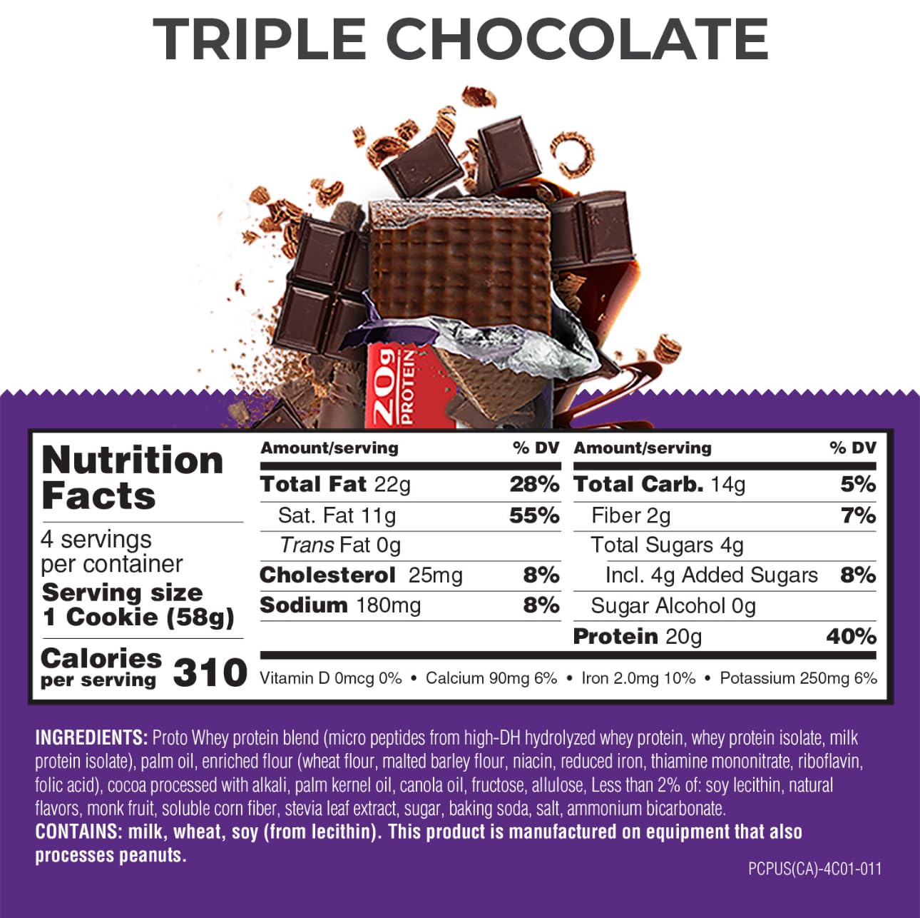 Power Crunch PRO Protein Wafer Bars, High Protein Snacks with Delicious Taste, Triple Chocolate, 2.0 Ounce (4 Count)