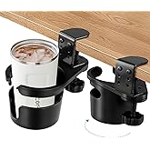 ColorMood Upgraded Deeper Desk Cup Holder with 360° Rotation, Clamp Mount Design, Metal Office & PC Gaming Desk Accessories,Hidden Adjustable Drink Holder for Arm Chair,Coffee Cup
