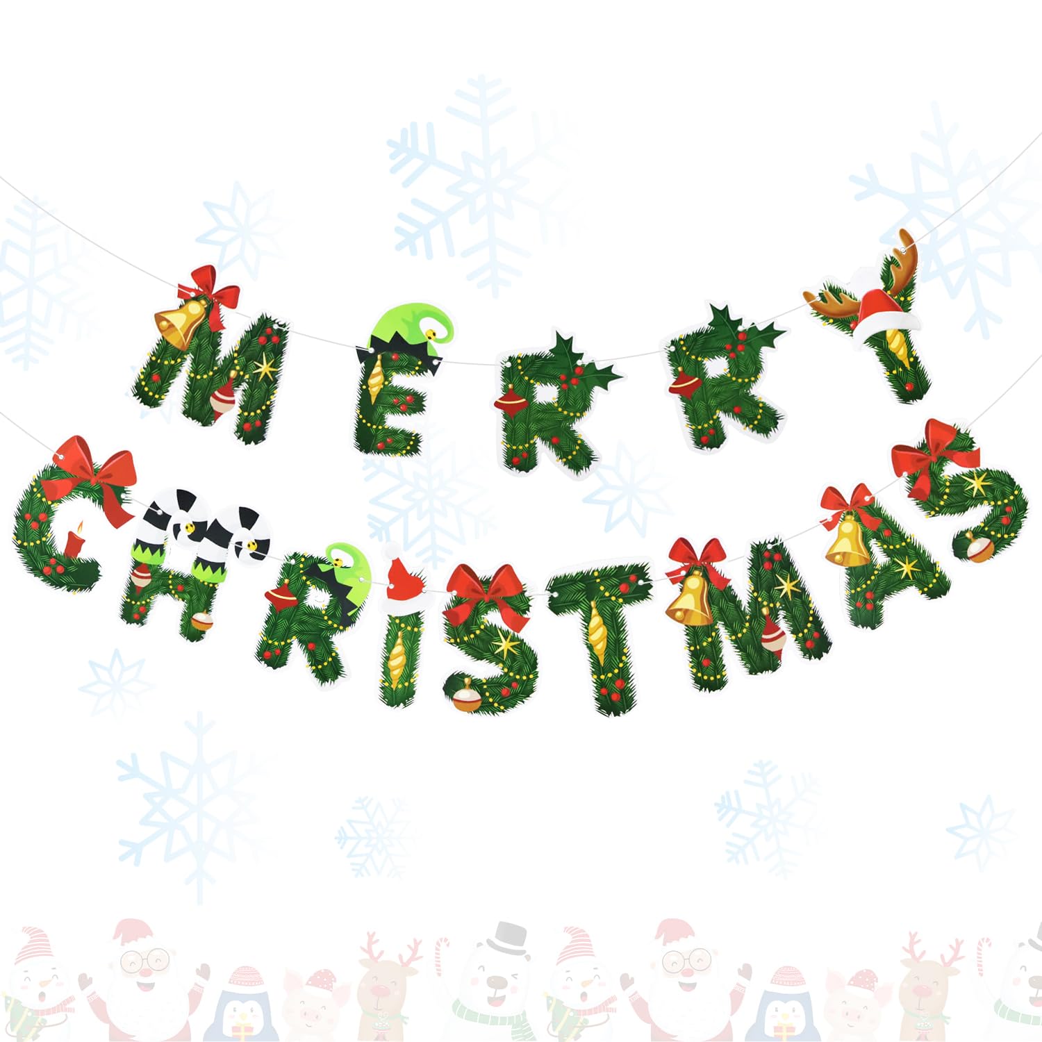 Merry Christmas Bunting Banner, Christmas Letter Garland Banner Xmas Signs Hanging Banner Decoration for Xmas Party Decoration Home Indoor Wall Fireplace Outdoor Party Supplies Y7LSSDLQ