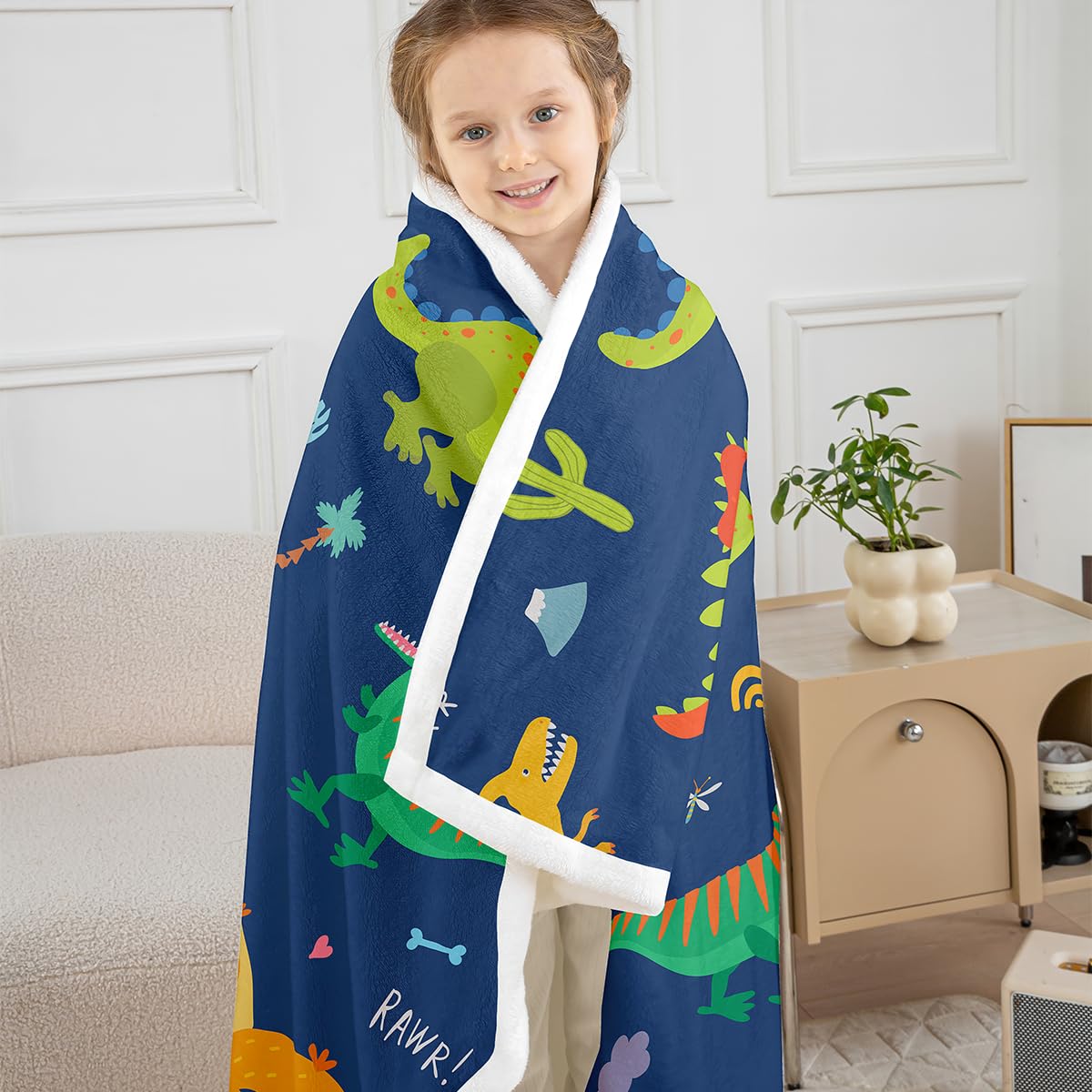 Loussiesd Kids Dinosaur Sherpa Blanket Cartoon Dinosaur Printed Fleece Throw Blanket for Child Boys Girls Cute Animal Pattern Children for Sofa Bed Couch Single 50x60 Inch — image 1