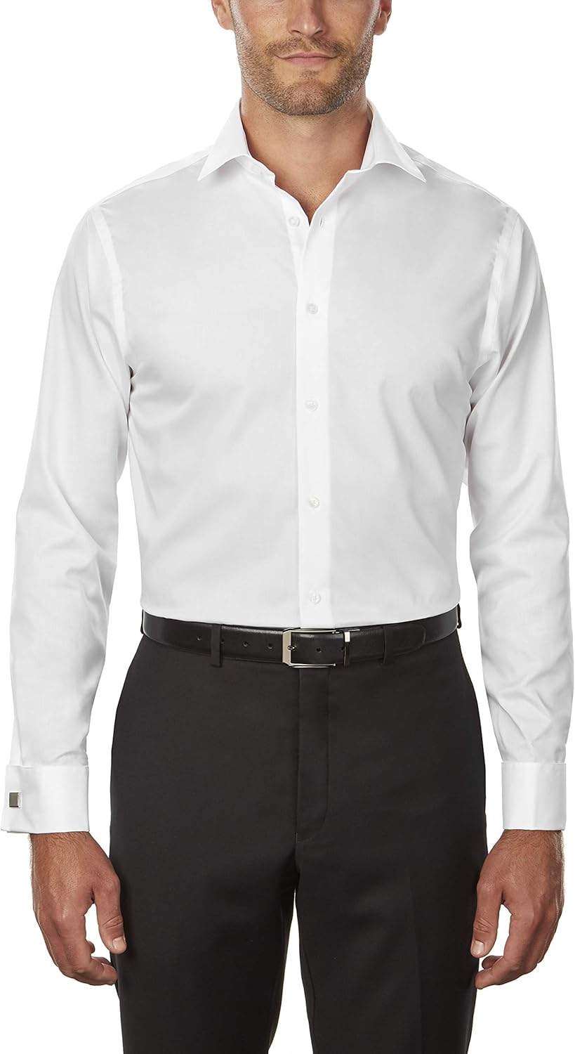 Calvin Klein Men's Dress Shirt Regular Fit Non Iron Herringbone French Cuff at  Men’s Clothing store