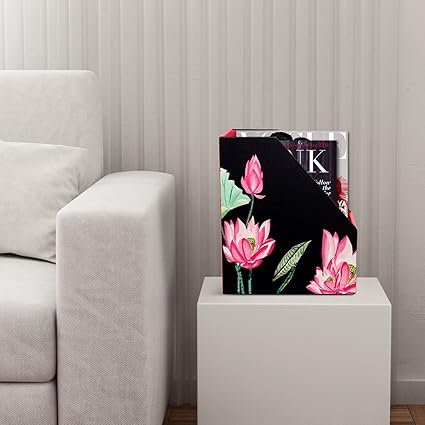 SEJ Floral Black Magazine cum Newspaper stand/Rack in Wood