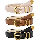 WERFORU 3 Pack Women's Skinny Leather Belts for Jeans Dress Ladies Vintage Waist Belt with Gold Silver Buckle